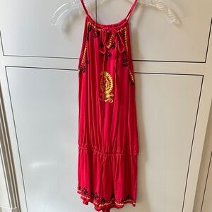 Rainbow Red Kids jumper Dress with Yellow Embroidery